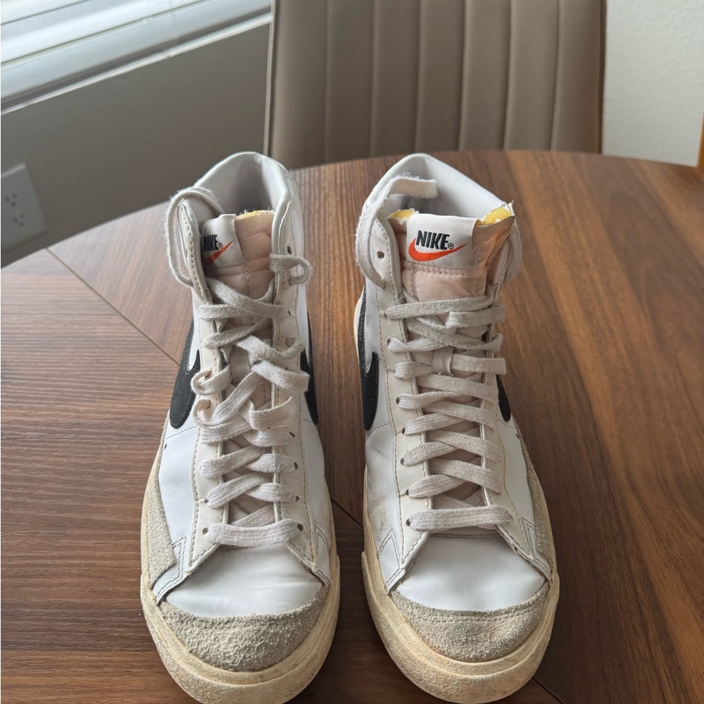 Nike High-Top Sneakers in White and Black with Tan Accents